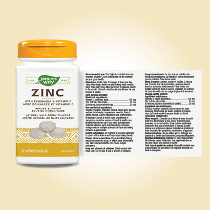 NATURE'S WAY ZINC WITH ECHINACEA & VITAMIN C  60lozs