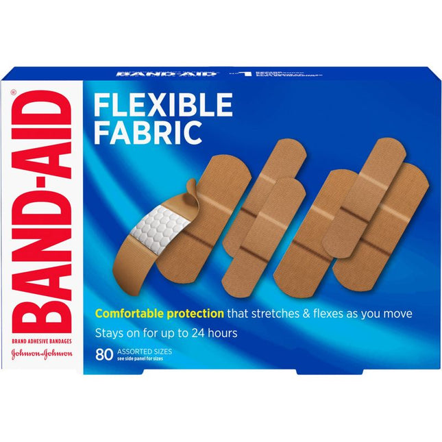 BAND-AID FLEXIBLE FABRIC BANDAGES VALUE PACK - ASSORTED SIZES 80count